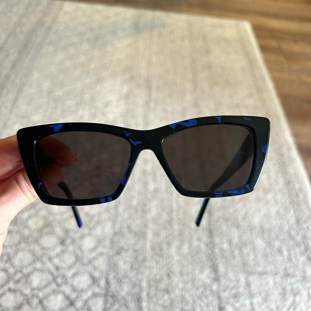 Saint Laurent Black and Blue Cat-Eye Sunglasses - Picture 3 of 5
